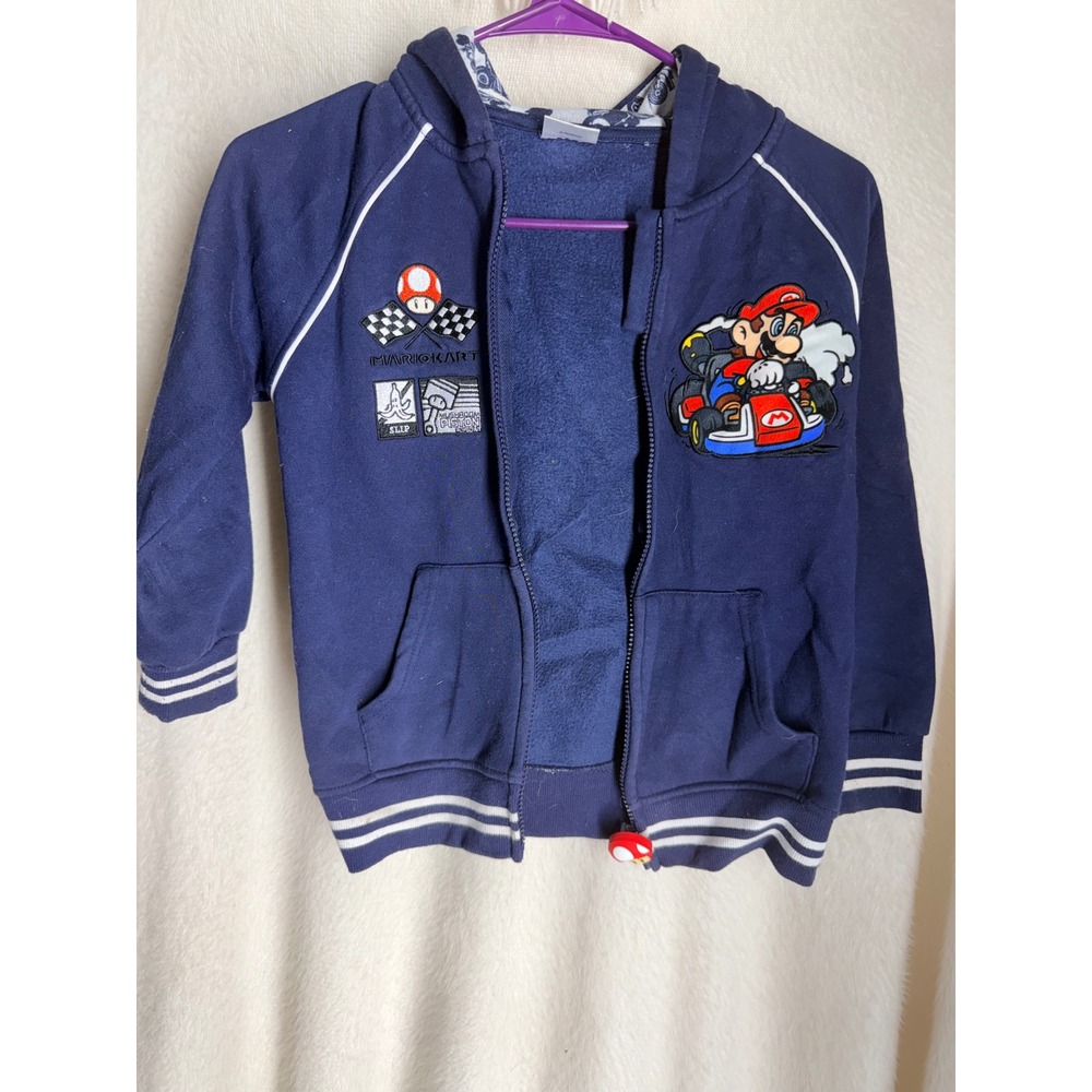 Nintendo Mario Kart Kids Navy Blue Zip Hoodie Mario Luigi Graphic Sweatshirt